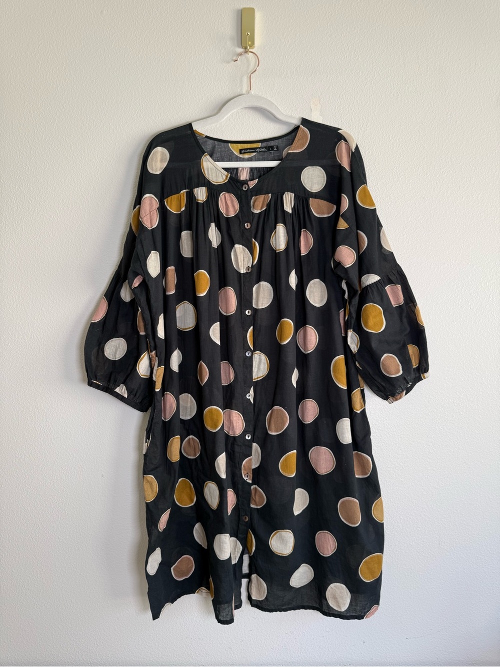 gudrun sjöden organic cotton large polka dot button down dress Sz L - Picture 3 of 8